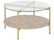 Coffee Table Gold with Light Wood Glass Top Round Metal Frame  80 cm Shelf Modern Design Beliani