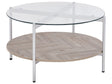 Coffee Table Silver with Light Wood Glass Top Round Metal Frame  80 cm Shelf Modern Design Beliani