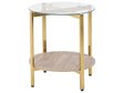 Side Table Gold with Light Wood Glass Top Metal  50 cm  Frame Shelf Modern Design Beliani