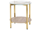 Side Table Gold with Light Wood Glass Top Metal  50 cm  Frame Shelf Modern Design Beliani