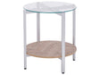 Side Table Silver with Light Wood Glass Top Metal ø 50 cm  Frame Shelf Modern Design Beliani