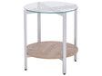 Side Table Silver with Light Wood Glass Top Metal  50 cm  Frame Shelf Modern Design Beliani