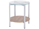 Side Table Silver with Light Wood Glass Top Metal  50 cm  Frame Shelf Modern Design Beliani