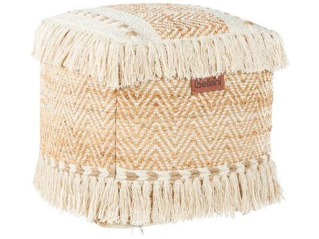 Pouffe Beige Jute and Cotton EPS Balls Filling with Tassels Square Ottoman Footstool Living Room Beliani