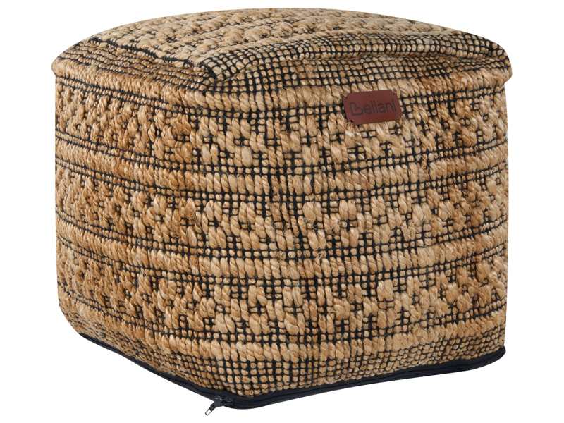 Pouffe Beige Jute and Cotton EPS Balls Filling Square Ottoman Footstool Living Room Boho Style Beliani