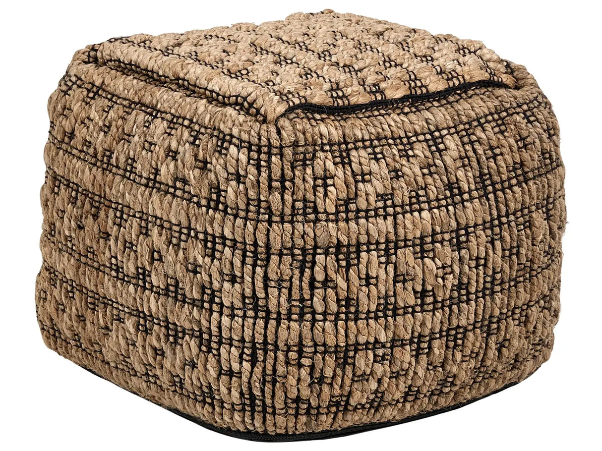 Pouffe Beige Jute and Cotton EPS Balls Filling Square Ottoman Footstool Living Room Boho Style Beliani