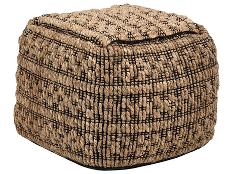 Pouffe Beige Jute and Cotton EPS Balls Filling Square Ottoman Footstool Living Room Boho Style Beliani