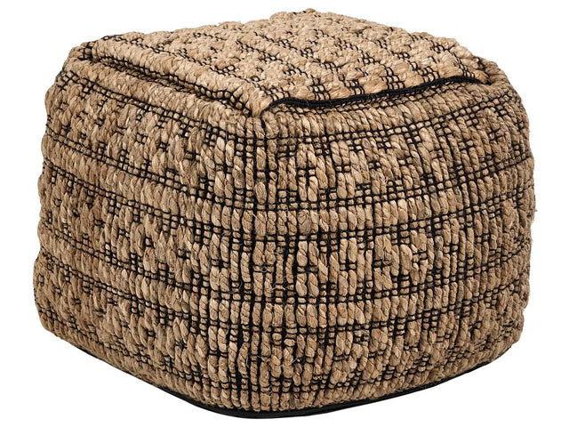 Pouffe Beige Jute and Cotton EPS Balls Filling Square Ottoman Footstool Living Room Boho Style Beliani