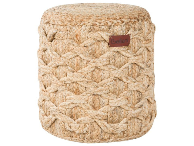 Pouffe Beige Jute EPS Filling Round Ottoman Footstool Living Room Boho Style Beliani