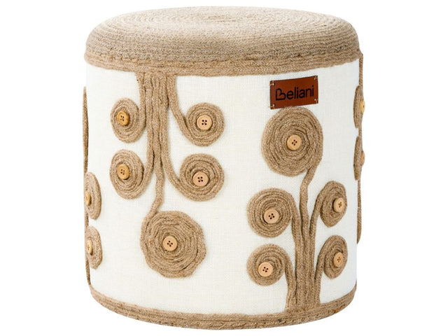 Pouffe White and Beige Jute EPS Filling Ottoman Footstool Living Room Boho Style Beliani