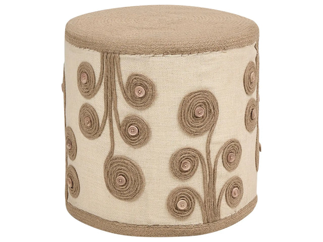 Pouffe White and Beige Jute EPS Filling Ottoman Footstool Living Room Boho Style Beliani
