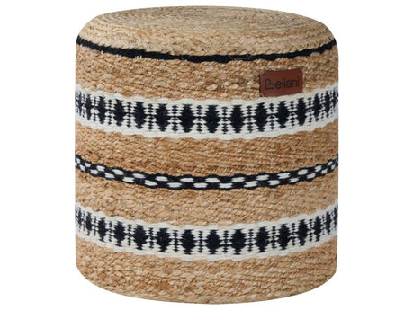 Pouffe Beige Jute and Wool EPS Filling Ottoman Footstool Living Room Boho Style Beliani