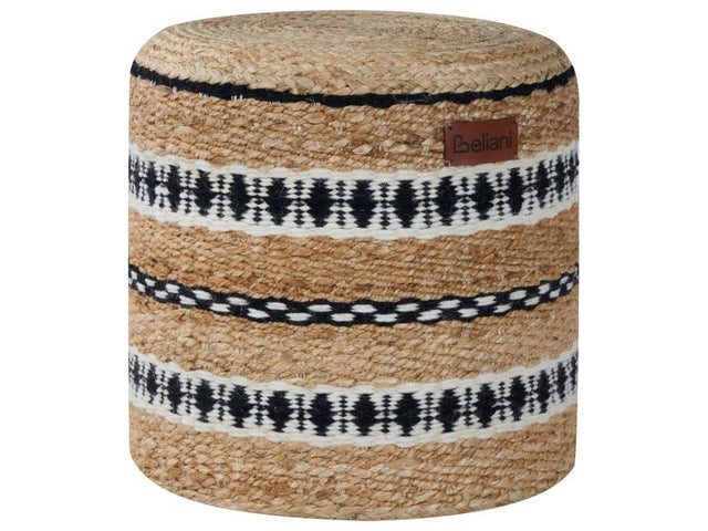 Pouffe Beige Jute and Wool EPS Filling Ottoman Footstool Living Room Boho Style Beliani