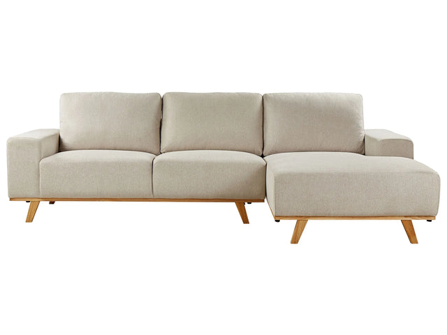Corner Sofa Beige Upholstery Polyester Fabric Light Wooden Legs Pillow Backrest Modern Design Beliani