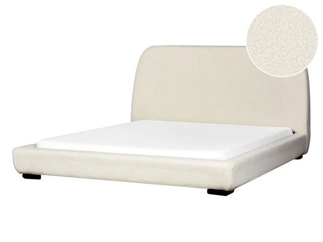 Waterbed Light Beige Polyester Boucle Fabric Upholstered 5ft3 EU King Size Classic Traditional Design Beliani