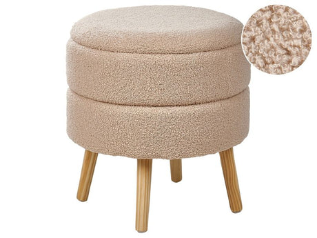 Stool White Beige Upholstered Wooden Legs Modern Style Beliani