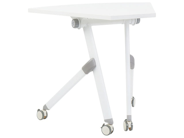 Folding Office Desk White Metal Frame MFC Tabletop 90 x 64 cm Foldable Portable Mobile Table with Casters Modern Design Beliani