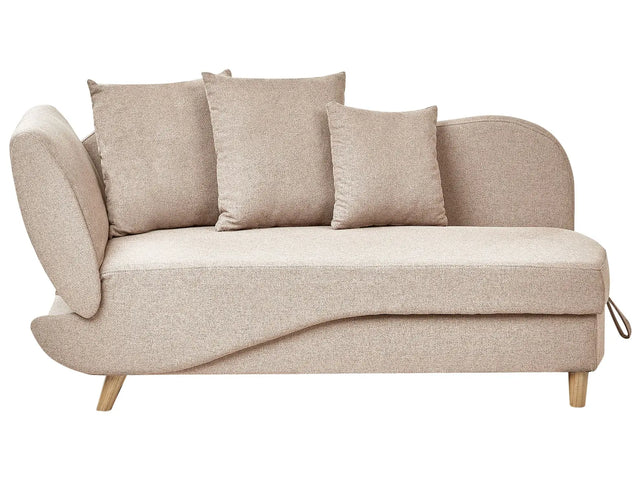 Left Hand Chaise Lounge in Light Brown Fabric with Storage Box Container Modern Living Room Beliani