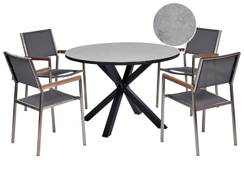 Garden Dining Set Grey Aluminium Stainless Steel Ceramic Glass Table Top 4 Seater Outdoor Furniture Modern Beliani