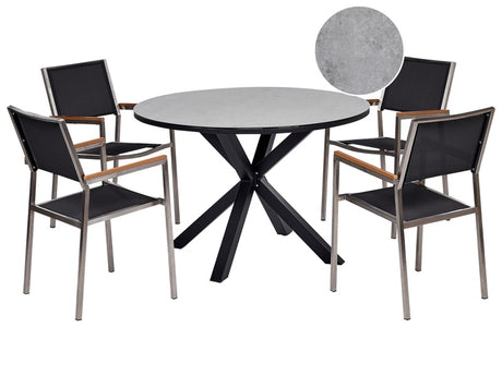 Garden Dining Set Grey and Black Aluminium Stainless Steel Ceramic Glass Table Top 4 Seater Outdoor Furniture Modern Beliani