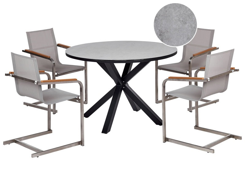 Garden Dining Set Grey Aluminium Stainless Steel Ceramic Glass Table Top 4 Seater Outdoor Furniture Modern Beliani