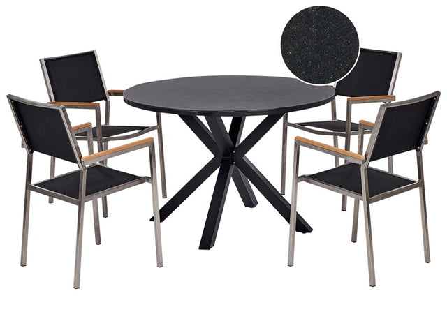 Garden Dining Set Black Aluminium Stainless Steel Ceramic Glass Table Top 4 Seater Outdoor Furniture Modern Beliani