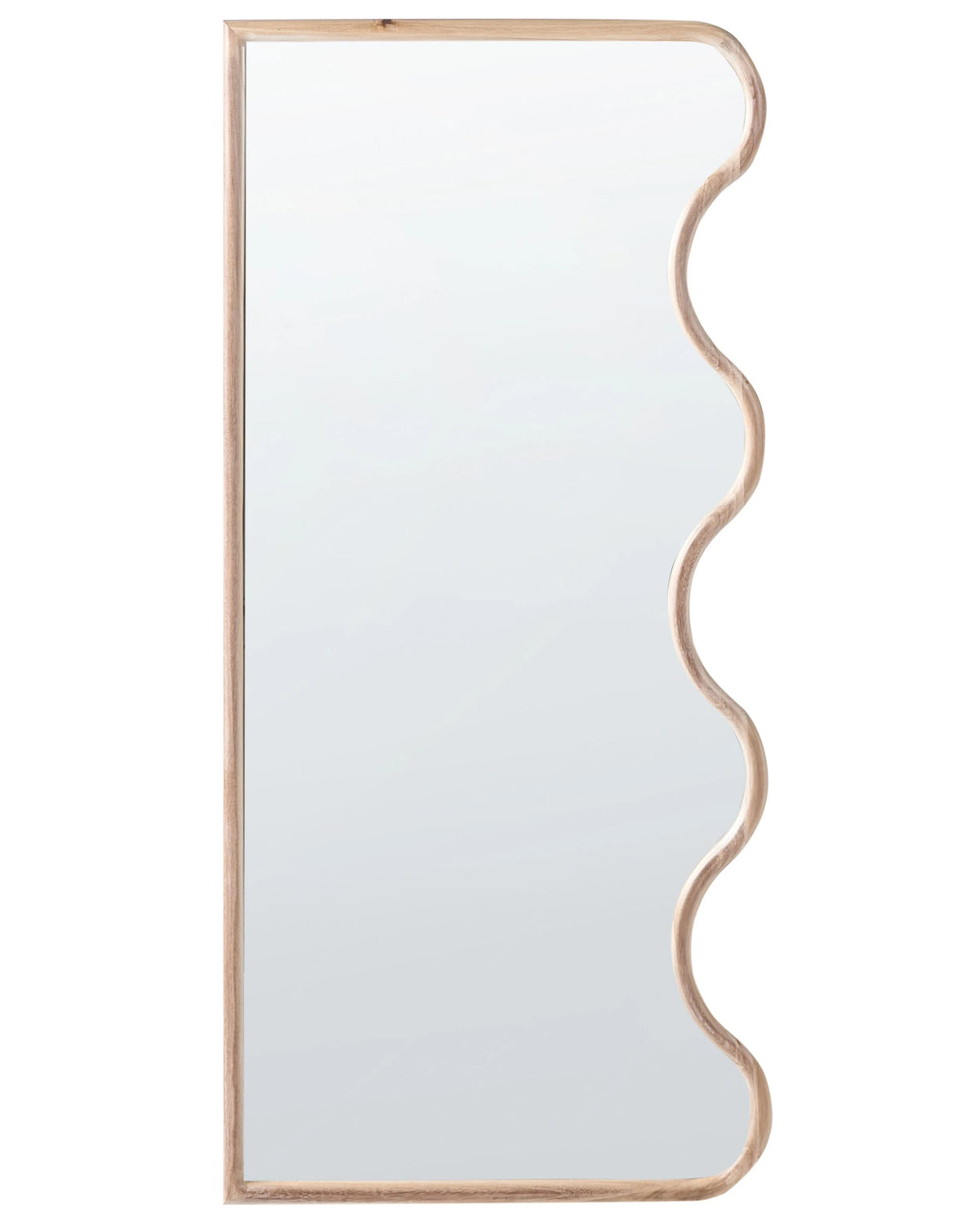 Wall Mirror Light Brown Paulownia Frame Glass 150 x 69 cm Irregular Decorative Wall Mounted Accent Piece Modern Style Beliani