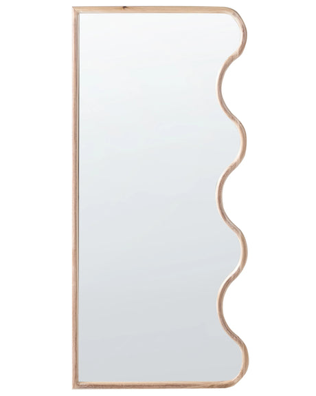 Wall Mirror Light Brown Paulownia Frame Glass 150 x 69 cm Irregular Decorative Wall Mounted Accent Piece Modern Style Beliani