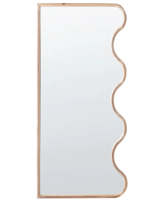 Wall Mirror Light Brown Paulownia Frame Glass 150 x 69 cm Irregular Decorative Wall Mounted Accent Piece Modern Style Beliani