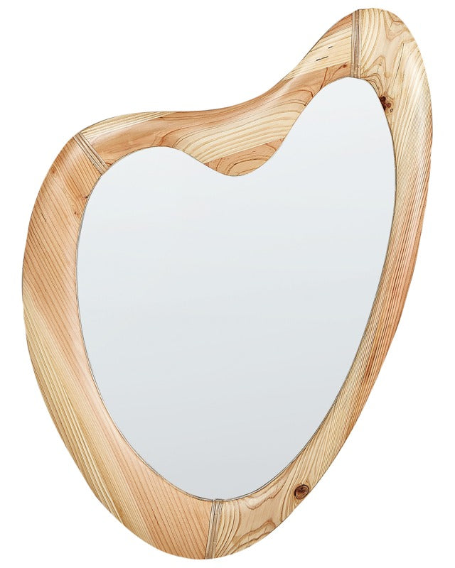 Wall Mirror Light Fir Wood Frame 77 x 90  cm Wall Mounted Accent Piece with Mirror Beliani