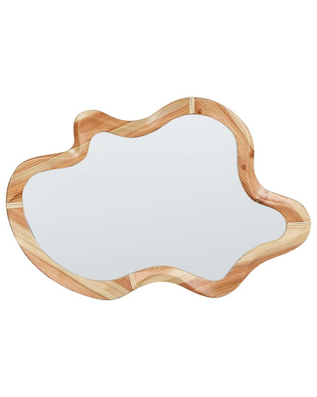 Wall Mirror Light Fir Wood Frame 89 x 49 cm Wall Mounted Accent Piece with Mirror Beliani