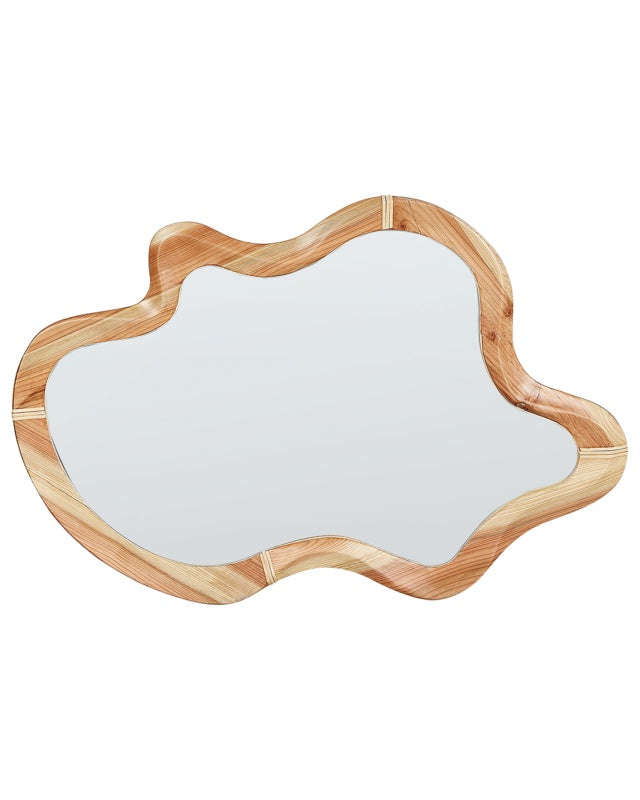 Wall Mirror Light Fir Wood Frame 89 x 49 cm Wall Mounted Accent Piece with Mirror Beliani