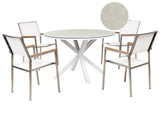Garden Dining Set White Aluminium Stainless Steel Ceramic Glass Table Top 4 Seater Outdoor Furniture Modern Beliani
