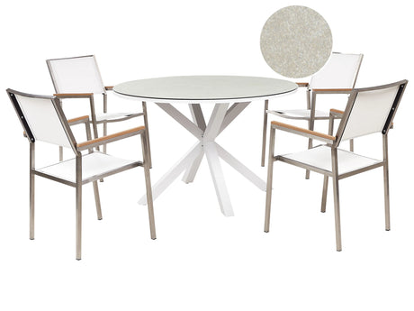 Garden Dining Set White Aluminium Stainless Steel Ceramic Glass Table Top 4 Seater Outdoor Furniture Modern Beliani