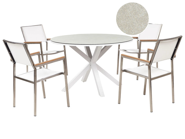 Garden Dining Set White Aluminium Stainless Steel Ceramic Glass Table Top 4 Seater Outdoor Furniture Modern Beliani