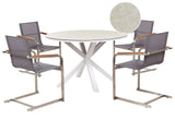 Garden Dining Set White and Grey Aluminium Stainless Steel Ceramic Glass Table Top 4 Seater Outdoor Furniture Modern Beliani