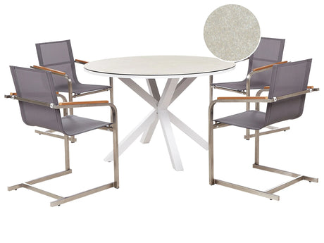 Garden Dining Set White and Grey Aluminium Stainless Steel Ceramic Glass Table Top 4 Seater Outdoor Furniture Modern Beliani