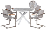 Garden Dining Set White and Grey Aluminium Stainless Steel Ceramic Glass Table Top with Marble Effect 4 Seater Outdoor Furniture Modern Beliani