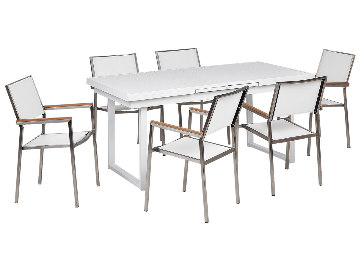 Garden Dining Set White Aluminium Stainless Steel 6 Seater Outdoor Furniture Modern Beliani