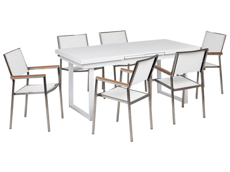Garden Dining Set White Aluminium Stainless Steel 6 Seater Outdoor Furniture Modern Beliani