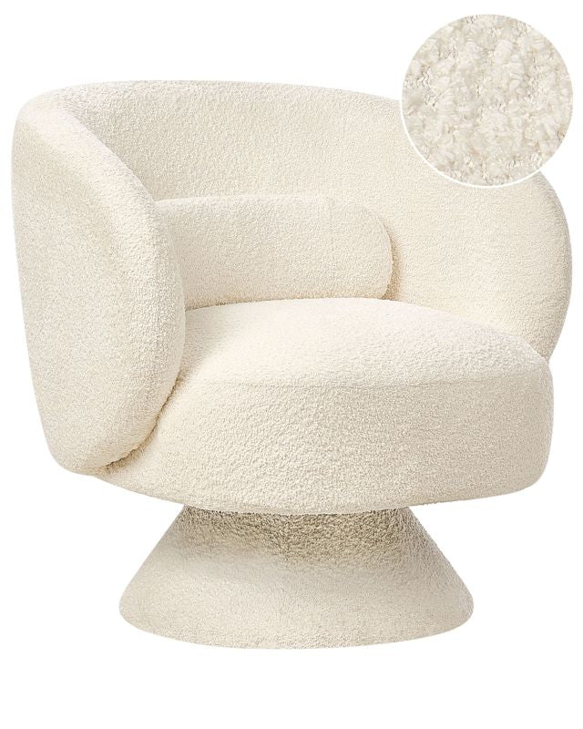 Swivel  Armchair Off-White Boucle Seat Armelss Retro Style Metal Legs Beliani