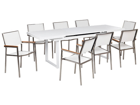 Garden Dining Set White Aluminium Stainless Steel 8 Seater Outdoor Furniture Modern Beliani