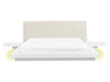 Japan LED Bed Frame White EU King Size 5ft3 Wood Veneer MDF Faux Leather Headboard Low Profile Bedroom Beliani