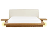 Japan LED Bed Frame Natural Ash Wood EU Super King Size 6ft Wood Veneer MDF Faux Leather Headboard Low Profile Bedroom Beliani