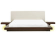 Japan LED Bed Frame Dark Ash Wood EU Super King Size 6ft Wood Veneer MDF Faux Leather Headboard Low Profile Bedroom Beliani