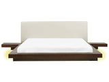 Japan LED Bed Frame Dark Ash Wood EU Super King Size 6ft Wood Veneer MDF Faux Leather Headboard Low Profile Bedroom Beliani