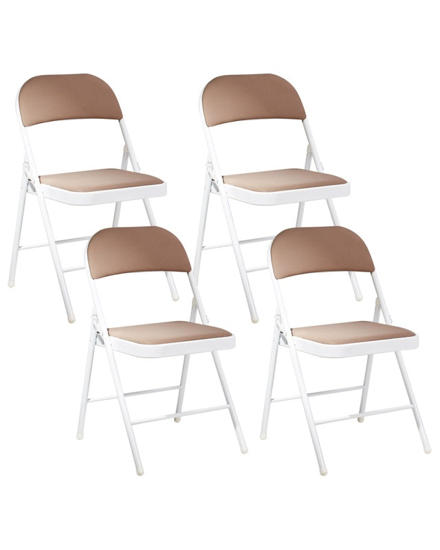 Set of 4 Folding Chairs Beige Metal White Frame Padded Fabric Seat and Backrest Fold Out Seats Beliani