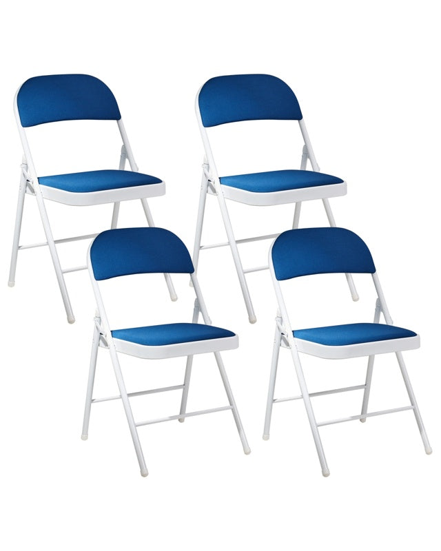 Set of 4 Folding Chairs Blue Metal White Frame Padded Fabric Seat and Backrest Fold Out Seats Beliani