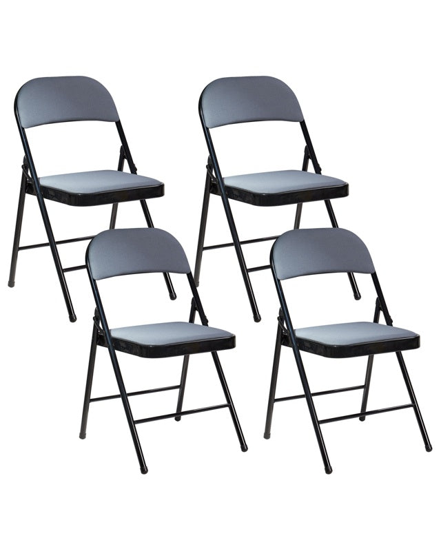 Set of 4 Folding Chairs Dark Grey Metal Black Frame Padded Fabric Seat and Backrest Fold Out Seats Beliani