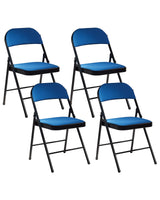 Set of 4 Folding Chairs Blue Metal Black Frame Padded Fabric Seat and Backrest Fold Out Seats Beliani